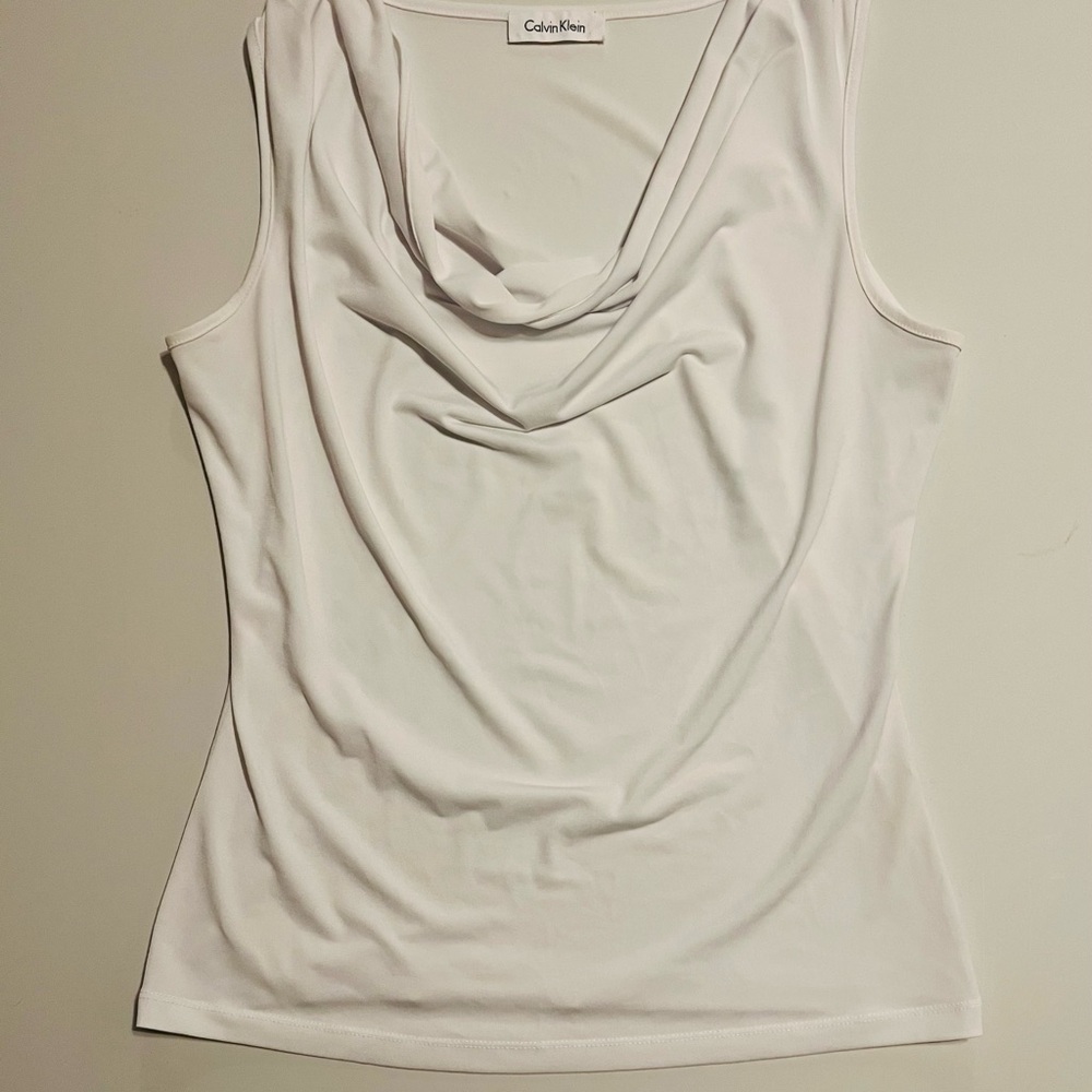 Calvin Klein White Sleeveless Cowl Neck Top